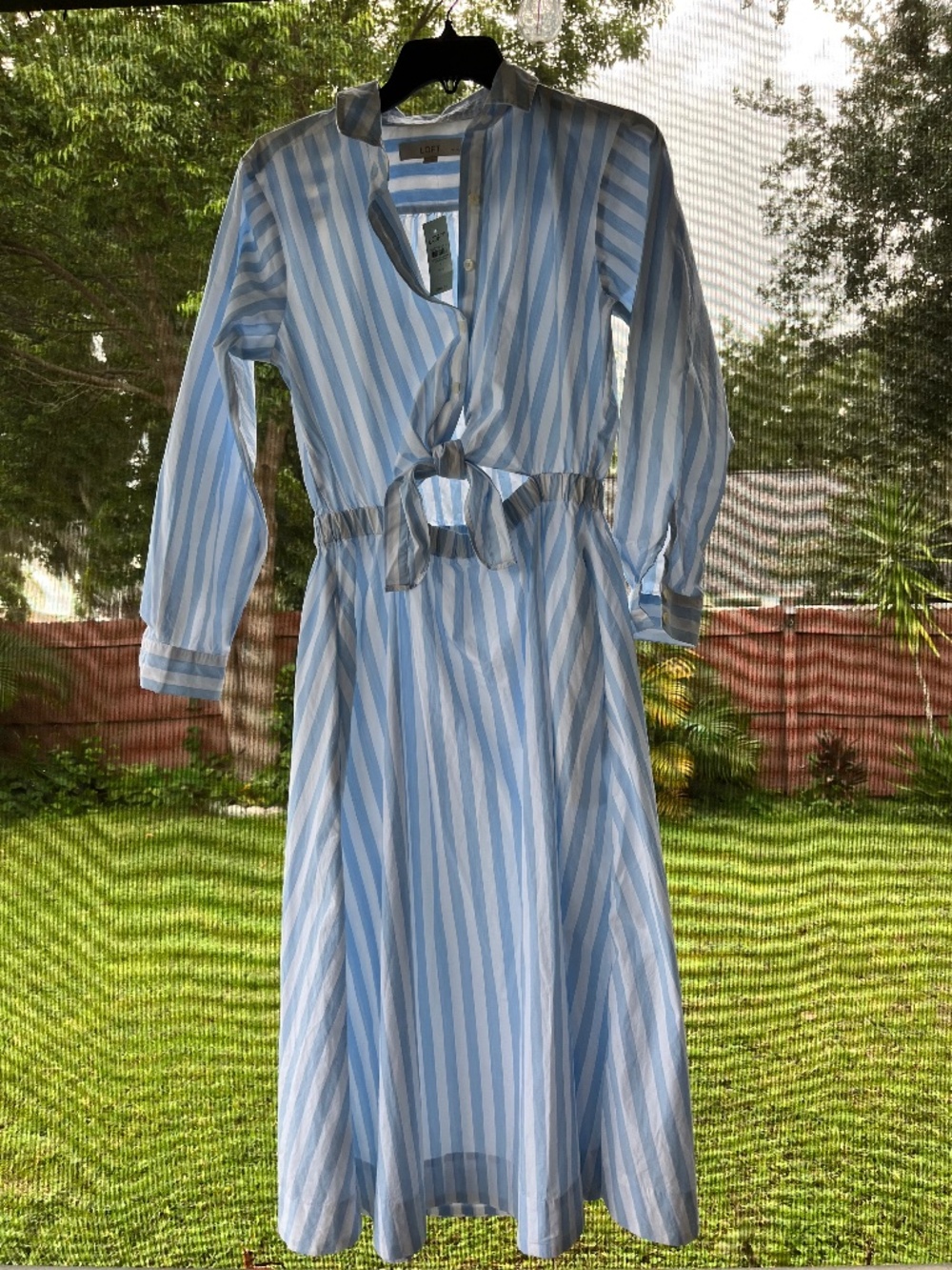 LOFT blue-and-white striped long-sleeve midi shirt dress cotton size 4P